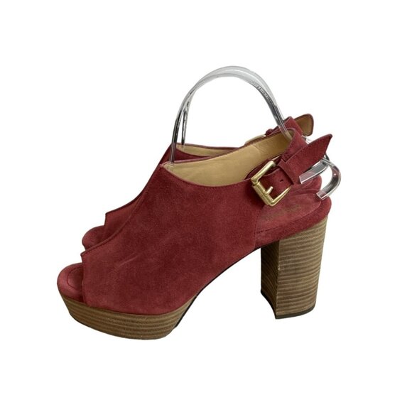 Michael Kors Women's Brick Red Suede Piper Sling Peep Toe Heels Sz 8M - Picture 6 of 10